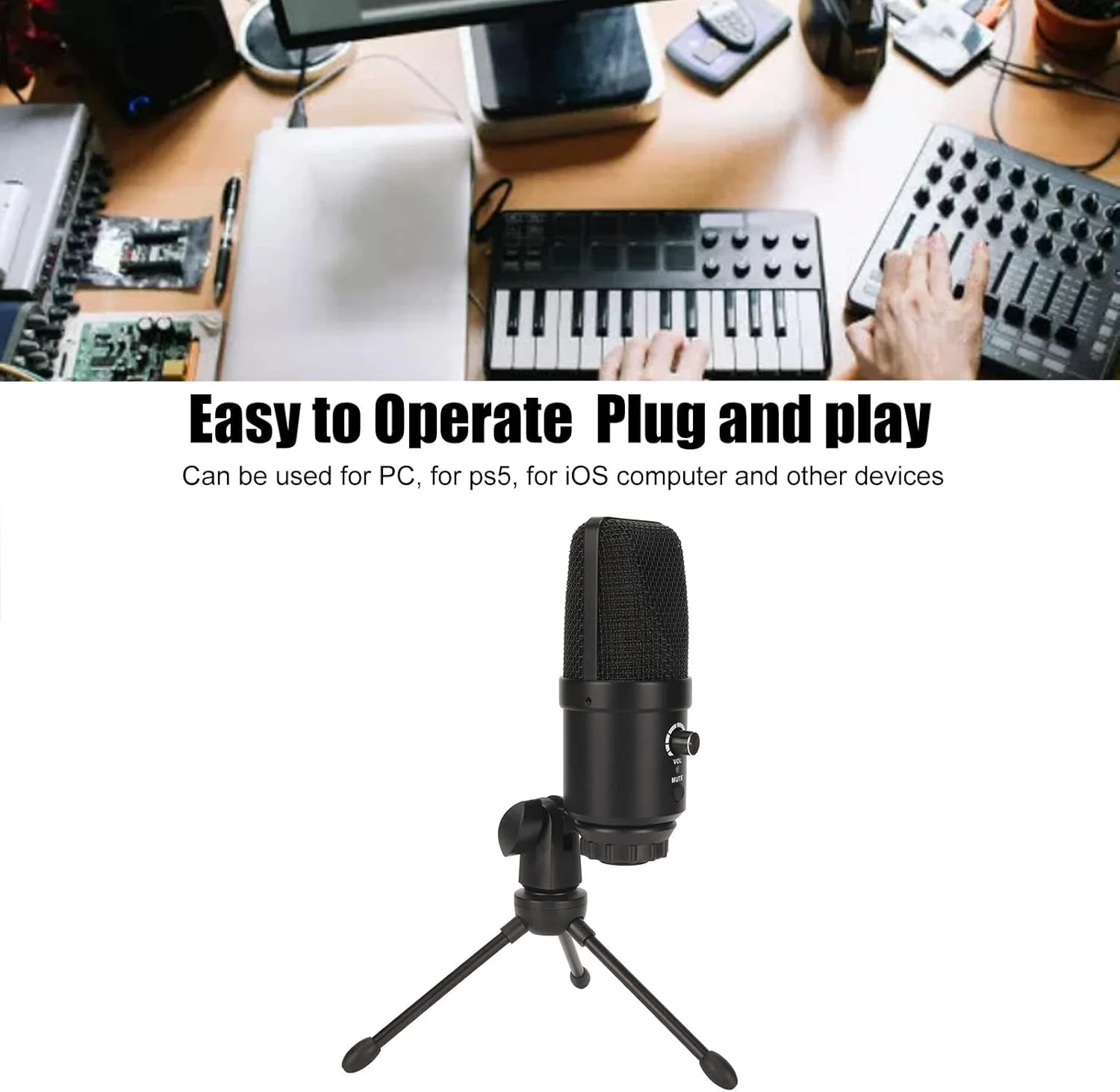 میکروفون USB Septpenta، میکروفون ضبط خازنی فلزی، نور محیطی RGB پویا، حذف نویز با الگوی قطبی کاردیوئید، میکروفون خازنی رومیزی با صدای قابل تنظیم