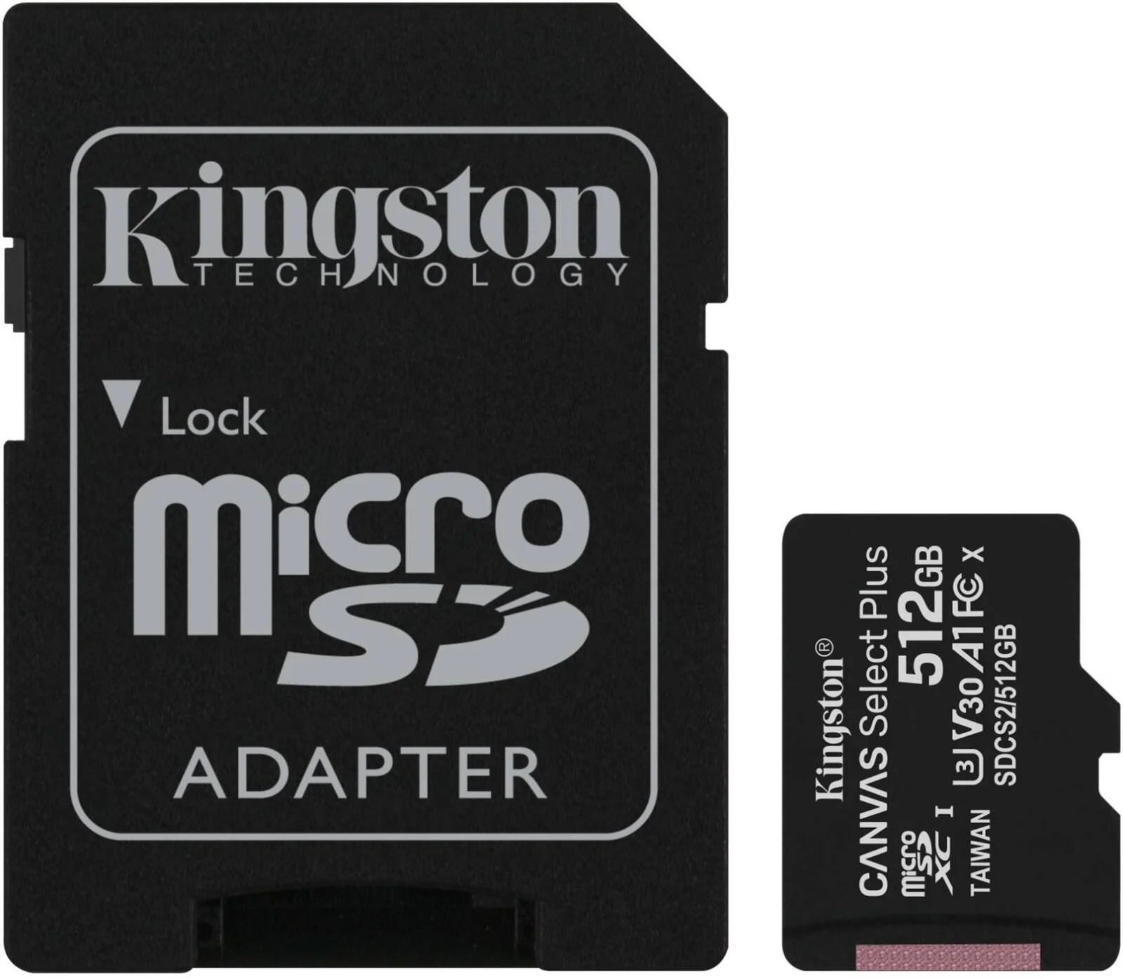 کارت حافظه microSD کینگستون Canvas Select Plus، کلاس سرعت UHS-I، U3، V30، سرعت خواندن/نوشتن تا 100/85 مگابایت بر ثانیه، فرمت exFAT، شامل آداپتور SD، مشکی | SDCS2/512GB