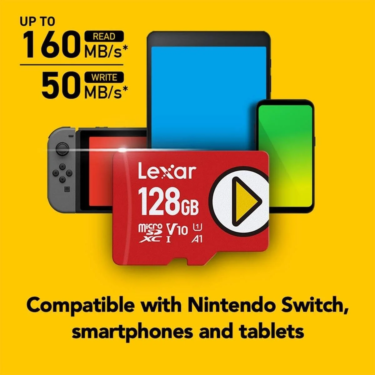 کارت حافظه میکرو اس دی Lexar PLAY با ظرفیت 128 گیگابایت، UHS-I، سرعت خواندن تا 150 مگابایت بر ثانیه، سازگار با کنسول نینتندو سوییچ، دستگاه های بازی قابل حمل، تلفن های هوشمند و تبلت ها | LMSPLAY128G-BNNNU