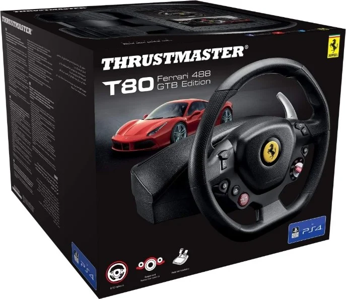 فرمان مسابقه Thrustmaster T80 Ferrari 488 GTB Edition، پدالهای قابل تنظیم 2، سیستم سیم بانجی، مشکی | TM-WHL-T80FRARI488-GTB فرمان مسابقه Thrustmaster T80 Ferrari 488 GTB Edition، پدالهای قابل تنظیم 2، سیستم سیم بانجی، مشکی | TM-WHL-T80FRARI488-GTB