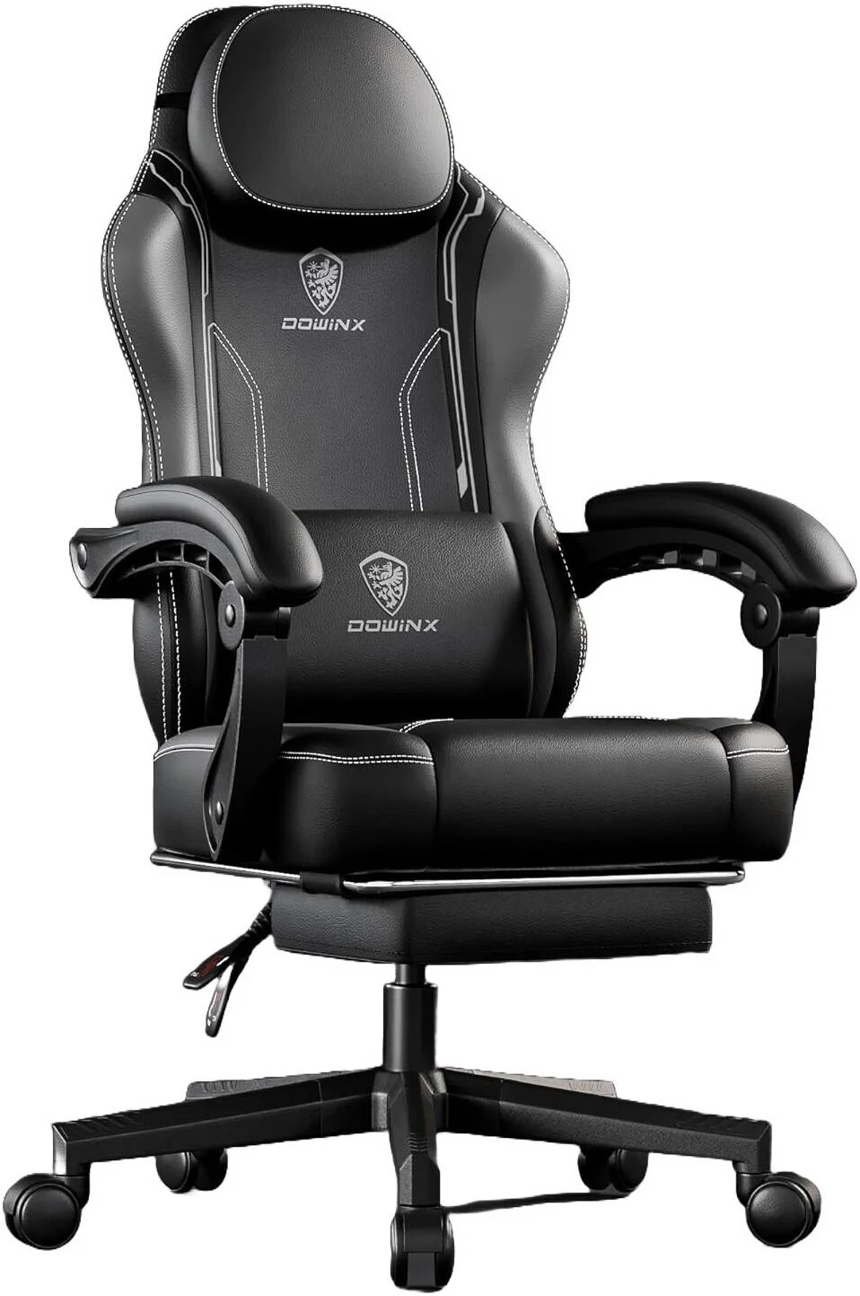 صندلی گیمینگ داوینکس با کوسن فنری پاکتی برای بزرگسالان، صندلی کامپیوتر ارگونومیک با زیرپایی و پشتیبانی کمری ماساژور، صندلی بازی چرمی پشتی بلند برای دفتر کار، مشکی/خاکستری | M-LS 6650-BLKGREY
