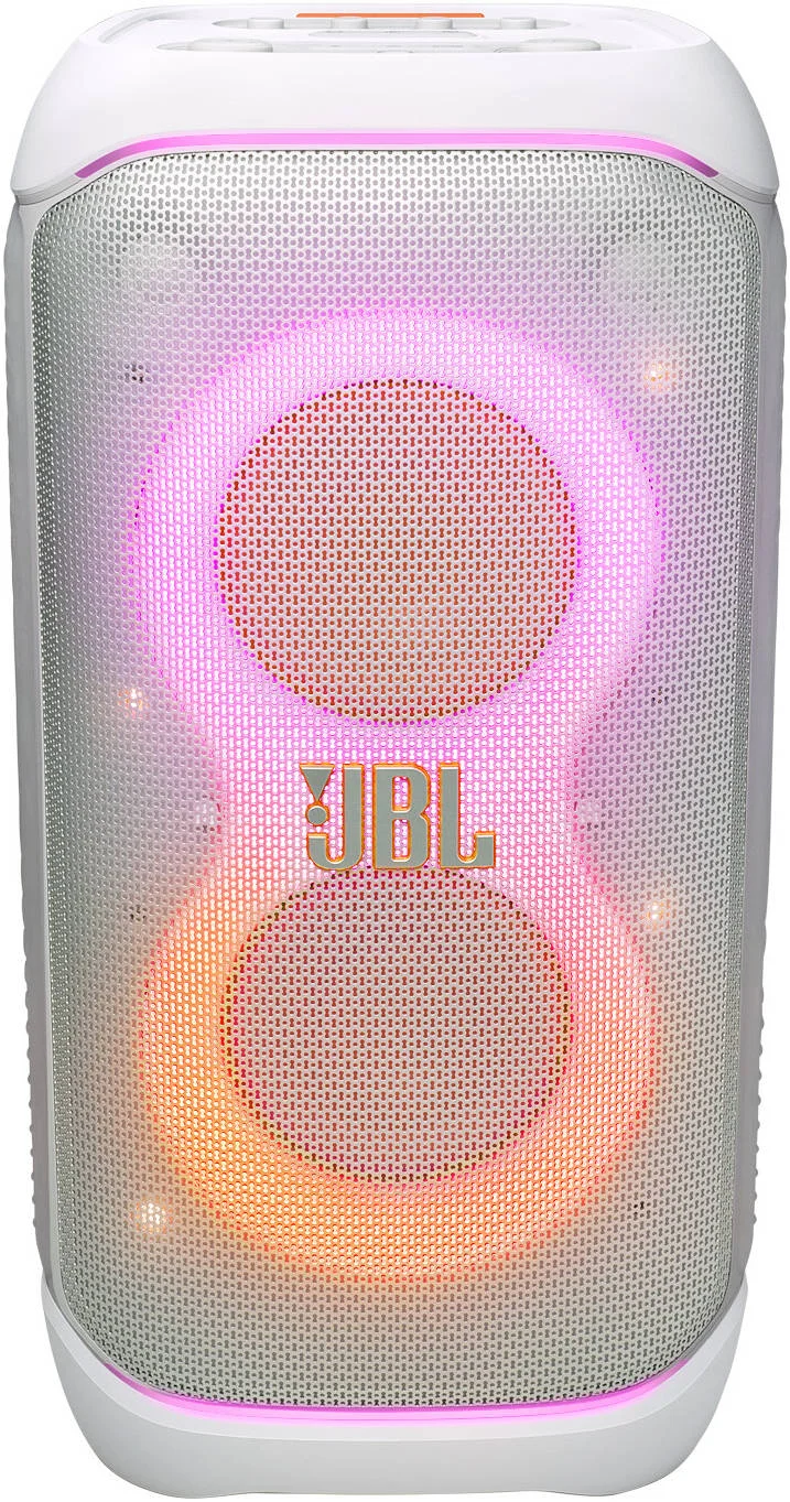 اسپیکر بلوتوثی قابل حمل JBL PartyBox Stage 320، با چرخ، بلوتوث 5.4، توان 240 وات، مقاوم در برابر پاشش آب، اتصال چند اسپیکر، ورودی میکروفون و گیتار دوگانه، حداکثر زمان پخش 18 ساعت، سفید | JBLPBSTAGE320SW