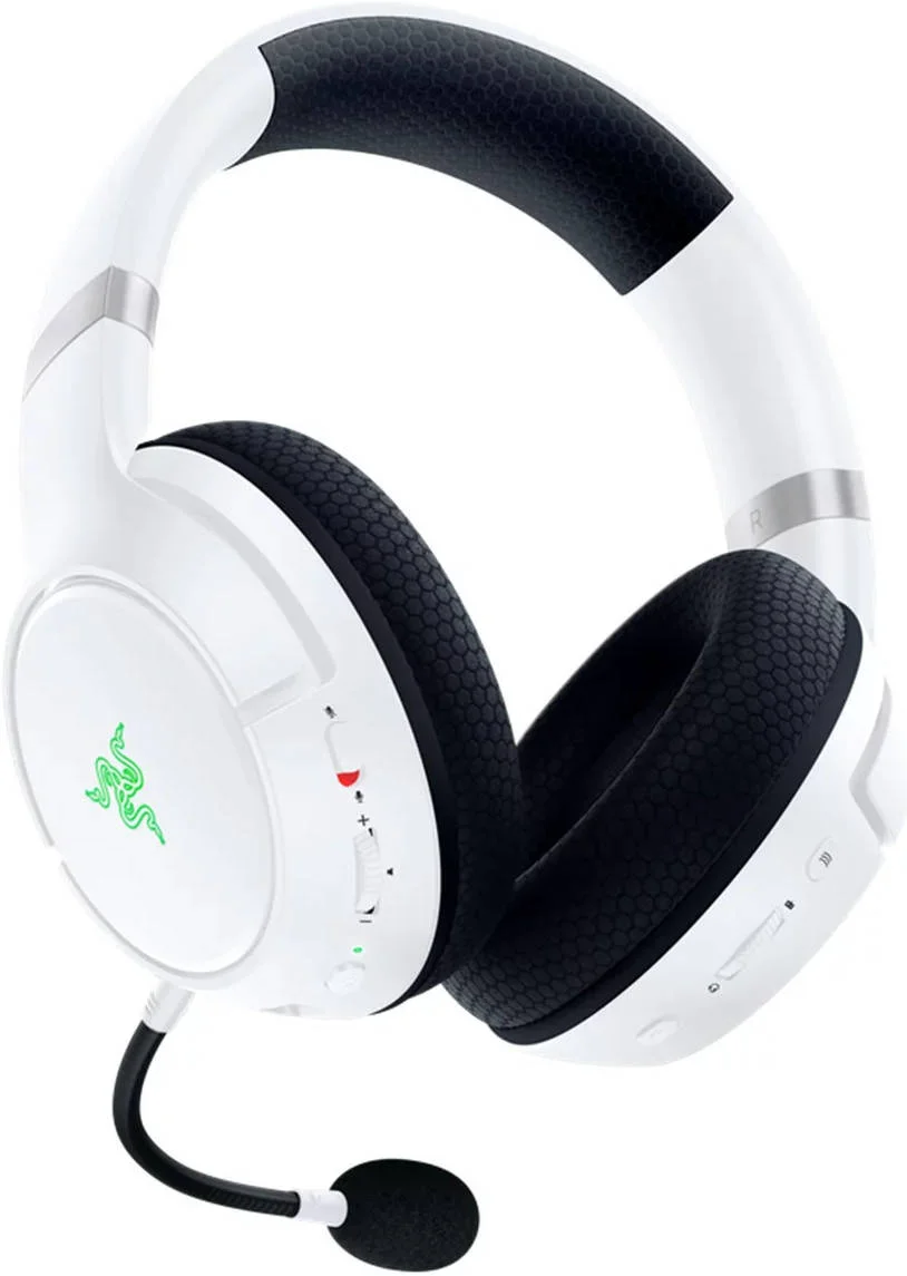 هدست گیمینگ بی سیم Razer Kaira Pro برای Xbox Series X|S، Xbox One، درایورهای Triforce Titanium 50 میلی متری، بی سیم و بلوتوث 5.0، میکروفون Supercardioid، میکروفون موبایل، جفت سازی EQ، سفید | RZ04-03470300-R3M1