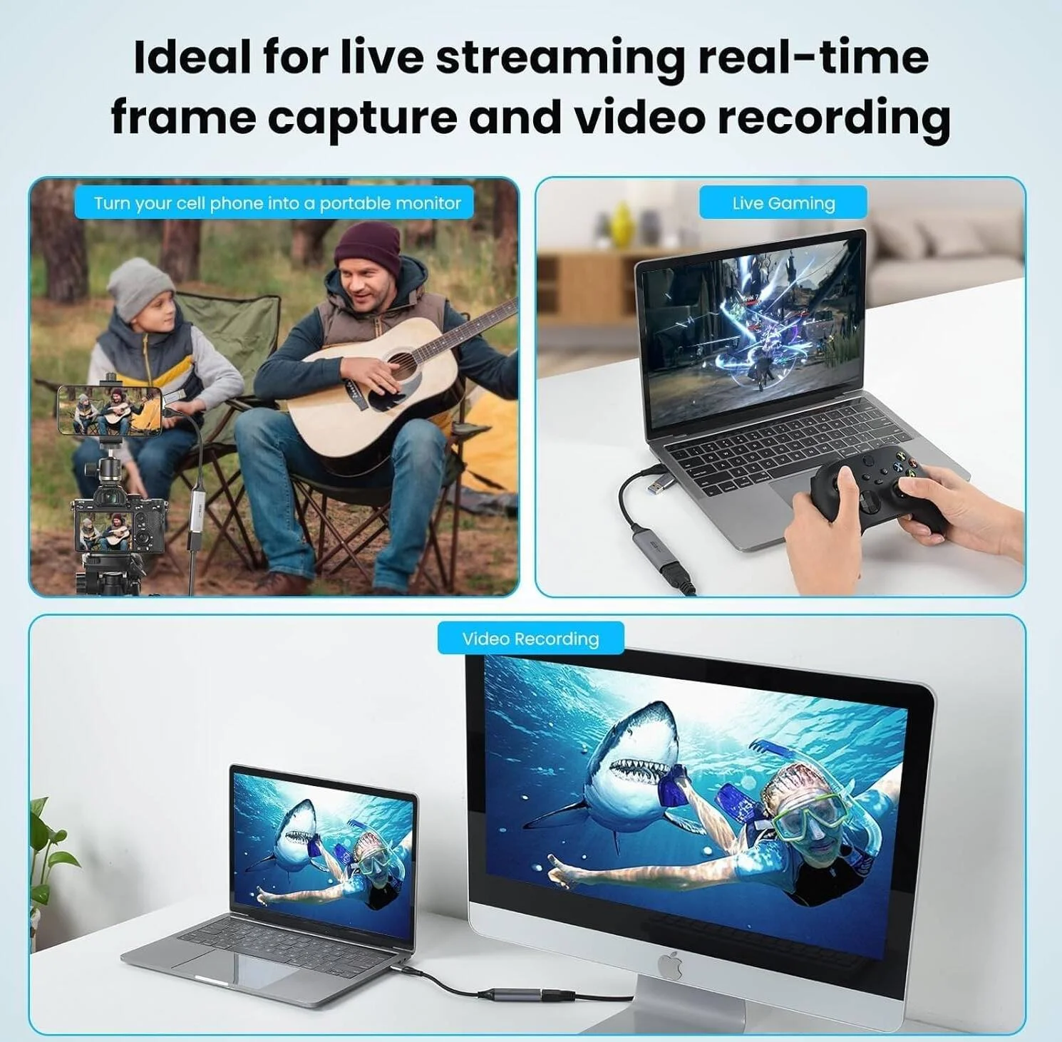 کارت کپچر ویدیو T Tersely، کارت کپچر 4K HDMI به USB C 2.0، ضبط کننده صدا و تصویر زنده و ضبط ویدیو 1080P HD 60fps برای بازی، استریم، تدریس، کنفرانس ویدیویی | Statco-TVC-1080p-USB3