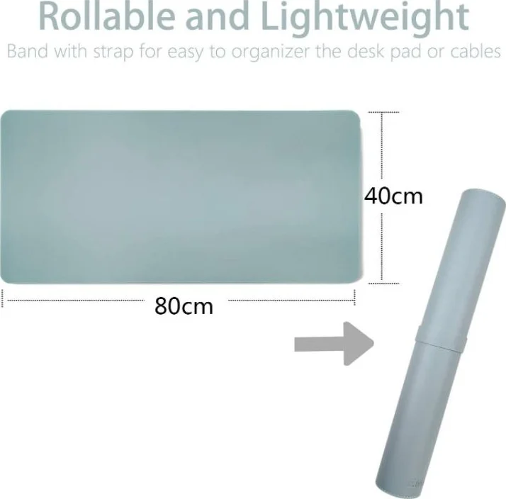 پد رومیزی دو طرفه EnsoCrafts، پد ماوس چرمی PU فوق العاده نازک و ضد آب، محافظ رومیزی برای دفتر/خانه (آبی روشن/نقره ای، 80 x 40 سانتی متر) | DP-LBS-8040