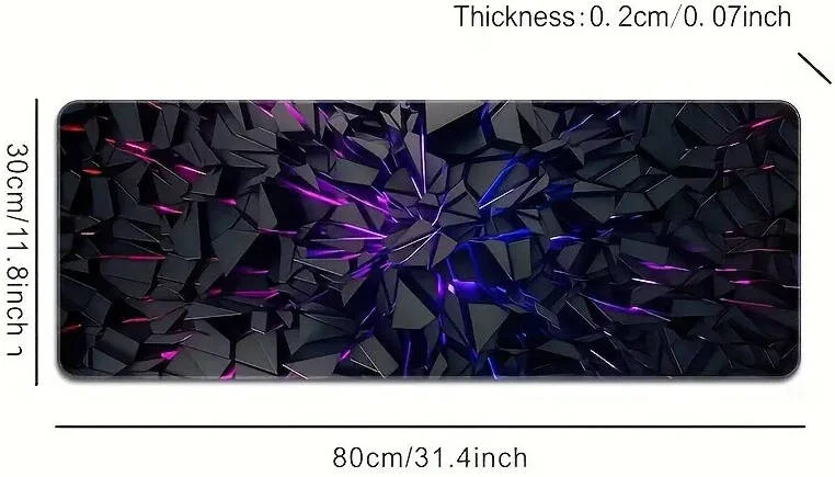پد ماوس فوق العاده بزرگ مشکی فوتوریستی با خطوط نئون درخشان، پایه لاستیکی با کیفیت بالا و دوخت لبه دقیق، زیرانداز بادوام برای میز، مناسب برای بازی و دکوراسیون اداری، سایز 80x30 سانتی متر