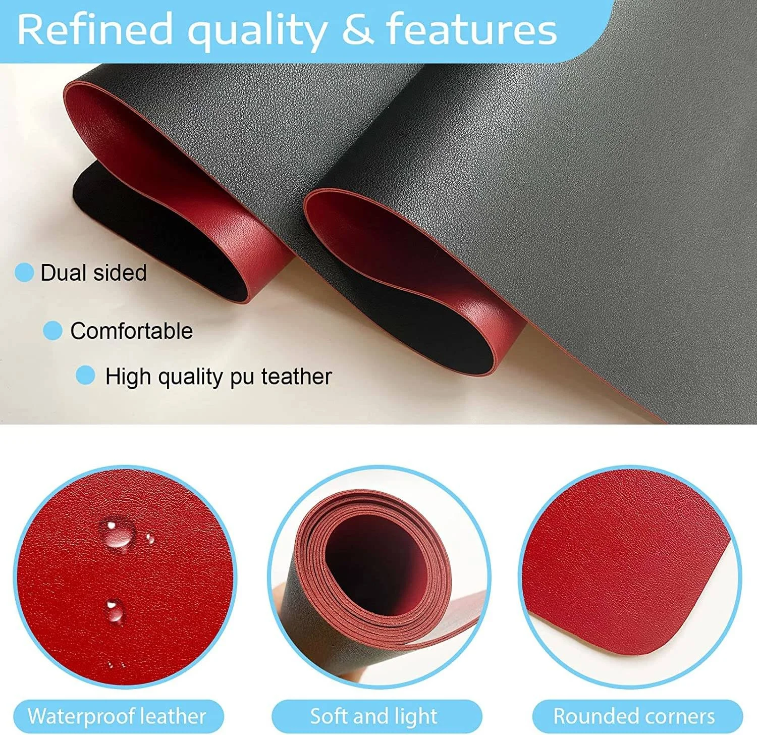 پد رومیزی چند منظوره Sky-Touch، پد ماوس چرمی کامپیوتر، پد ماوس گیمینگ بزرگ، محافظ رومیزی ضد لغزش و ضد آب با قابلیت استفاده دو طرفه 80cm X 40cm، قرمز/مشکی | B098MJFQR6