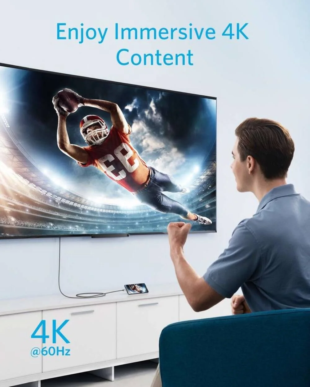 کابل USB-C به HDMI انکر 4K، کابل آداپتور 4K 60Hz، تاندربولت 3، برای MacBook Pro 2020، iPad Pro 2020، Samsung Galaxy S20/ S10، Dell XPS 13/15 و غیره، بادوام و با کیفیت | A8730H11