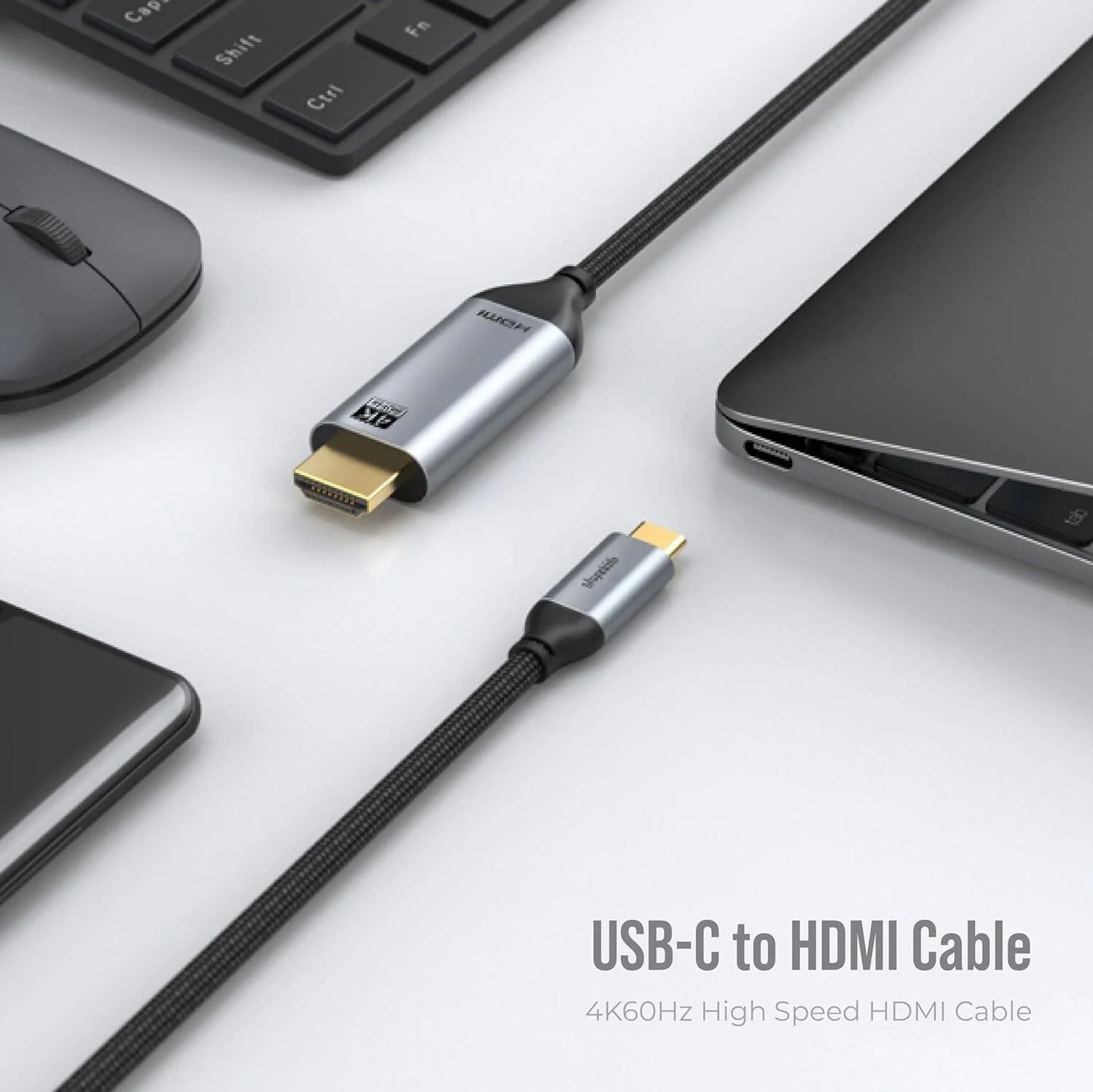 کابل تبدیل USB C به HDMI بلوپبل، آداپتور 4K Thunderbolt 3 به HDMI، سازگار با آیپد پرو، مک بوک، میت 20، گلکسی S9/S8، سرفیس بوک 2/Go و غیره - 1.8 متری