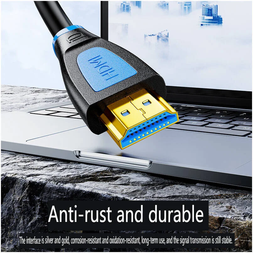 کابل HDMI دی-تک مدل DT-H005FX، رزولوشن 4K 60Hz، سرعت انتقال داده بالا 48Gbps، رابط با روکش طلای 24K، شیلد آلومینیومی، هسته مسی، 3 متر، آبی/مشکی | DT-H005FX