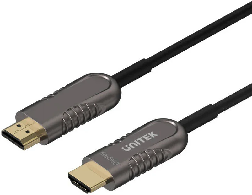 کابل فیبر نوری HDMI 4K 60Hz یونیتک، رزولوشن 4K@60Hz، پهنای باند انتقال 18 گیگابیت بر ثانیه، پشتیبانی از نمایشگر VR و 3D، سیم مسی خالص، روکش کابل PVC، طول کابل 15 متر، مشکی | Y-C1029BK