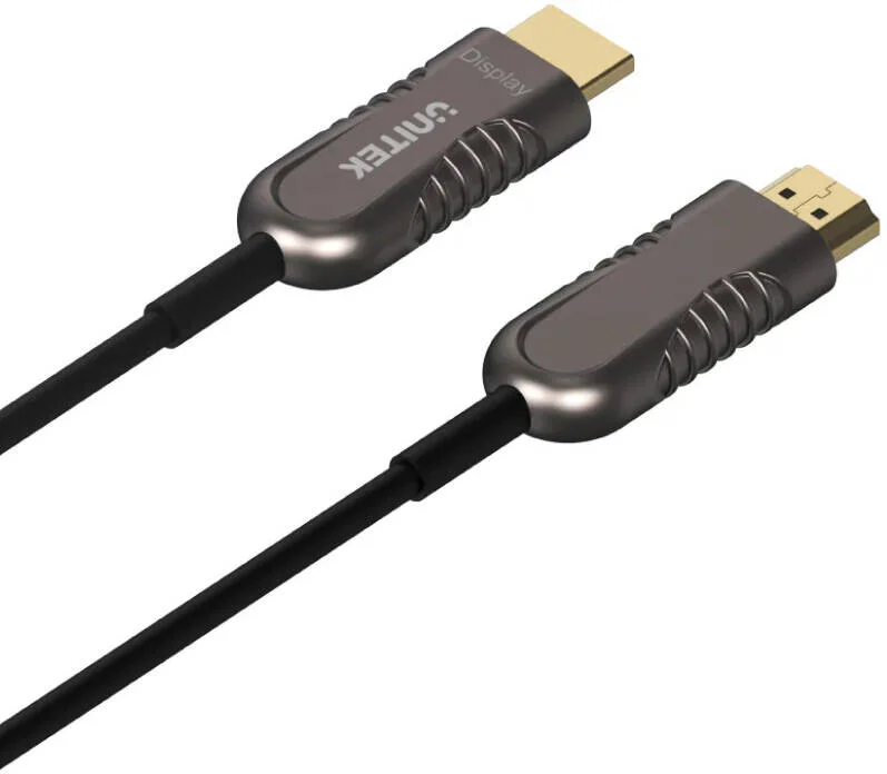 کابل فیبر نوری HDMI 4K 60Hz یونیتک، رزولوشن 4K@60Hz، پهنای باند انتقال 18 گیگابیت بر ثانیه، پشتیبانی از نمایشگر VR و 3D، سیم مسی خالص، روکش کابل PVC، طول کابل 15 متر، مشکی | Y-C1029BK