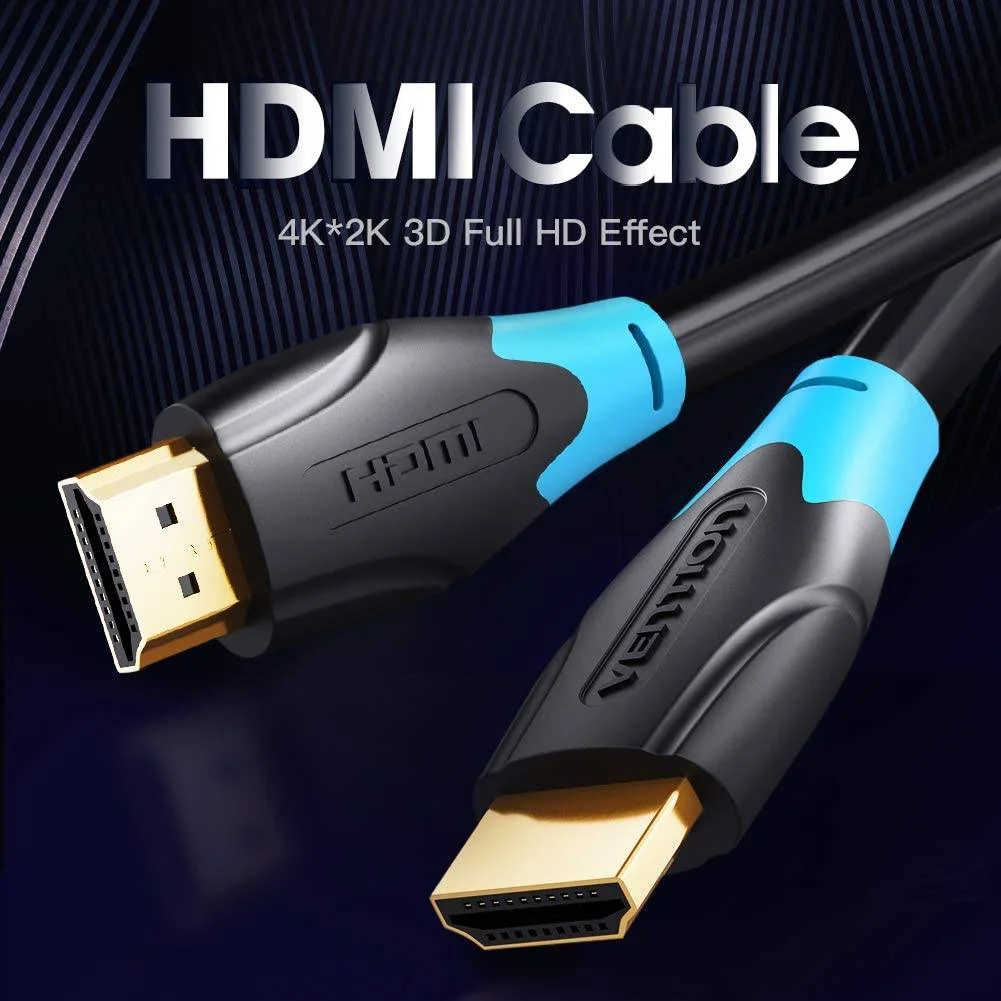 کابل HDMI گرد 4K ونشن، کیفیت بالا 1080P، با پشتیبانی از اترنت و 3D، طول 2 متر، روکش طلا، مشکی | AACBH