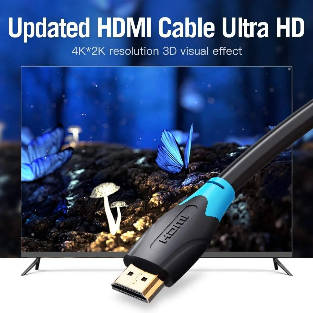 کابل HDMI گرد 4K ونشن، کیفیت بالا 1080P، با پشتیبانی از اترنت و 3D، طول 2 متر، روکش طلا، مشکی | AACBH