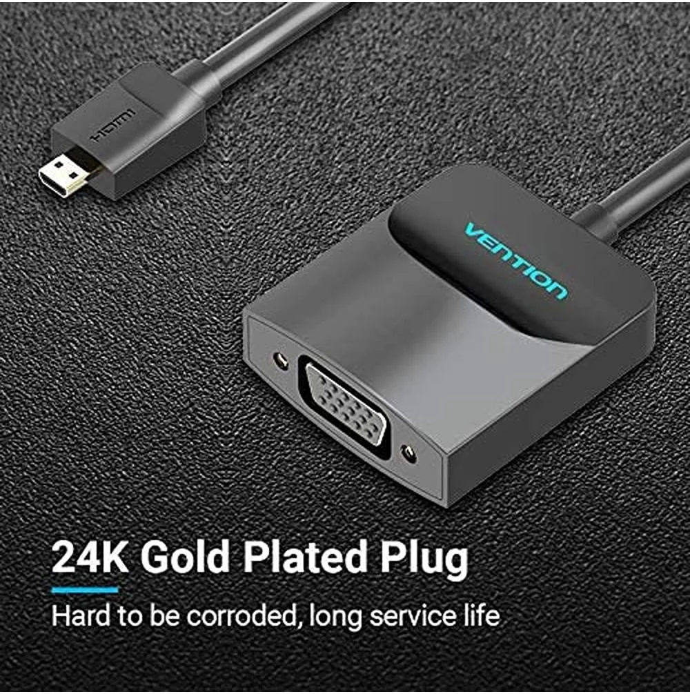 تبدیل میکرو HDMI به VGA ونشن، با پورت مادگی میکرو USB و صدا، 0.15 متر، مشکی | AGBBB