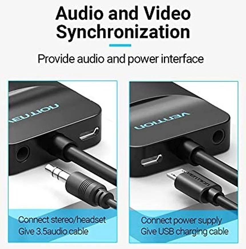 تبدیل میکرو HDMI به VGA ونشن، با پورت مادگی میکرو USB و صدا، 0.15 متر، مشکی | AGBBB