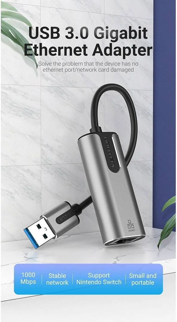آداپتور USB 3.0 به گیگابیت اترنت Vention، دسترسی 1000 مگابیت در ثانیه، پخش پایدار، کاربرد گسترده، 0.15 متر، بدنه آلیاژ آلومینیوم خاکستری مدل CEWHB آداپتور USB 3.0 به گیگابیت اترنت Vention، دسترسی 1000 مگابیت در ثانیه، پخش پایدار، کاربرد گسترده، 0.15 متر، بدنه آلیاژ آلومینیوم خاکستری مدل CEWHB