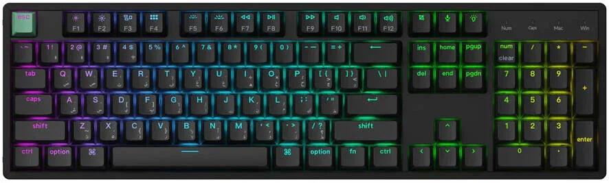 کیبورد بی‌سیم Keychron K10 HE، طرح‌بندی انگلیسی-عربی، سوییچ مغناطیسی دو ریلی Gateron Nebula، N-Key Rollover (NKRO)، اتصال سیمی 2.4 گیگاهرتز/بلوتوث/Type-C، استاندارد، 4000mAh، مشکی | K10H-J1-AR