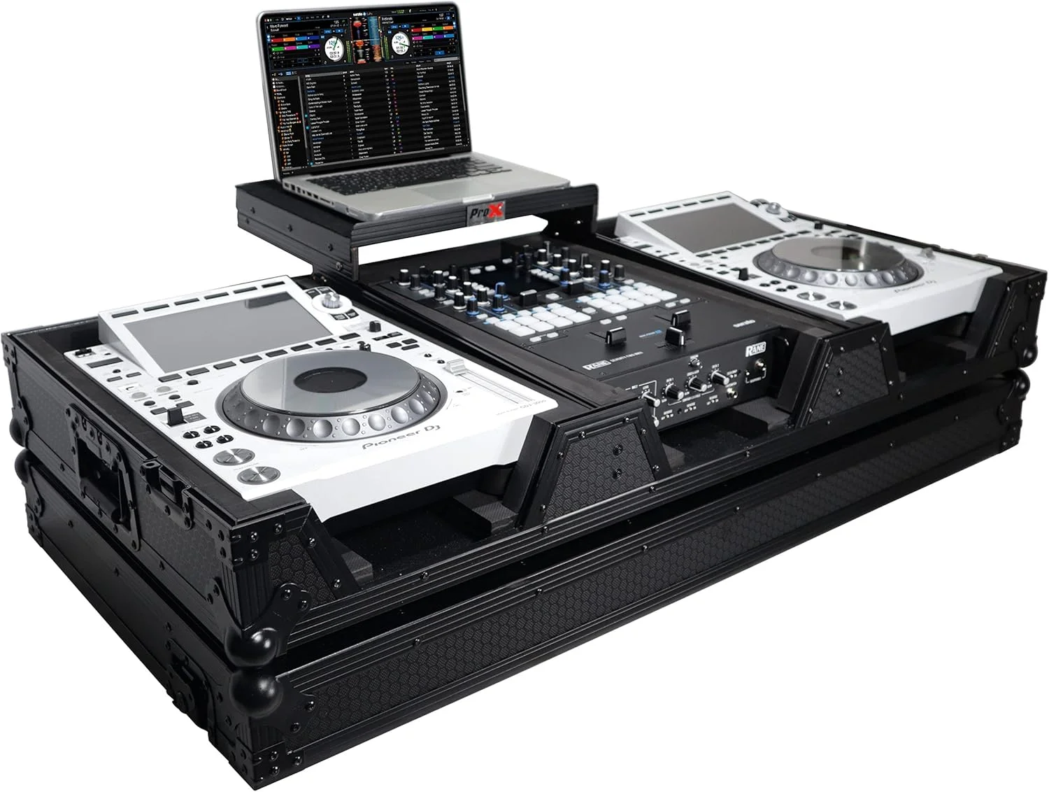 کیف حمل DJ مدل ProX XS-CDM3000WLTBL مناسب برای دو عدد Pioneer CDJ-3000 CD و میکسر DJM-900NXS2 به همراه چرخ و جای لپ تاپ (مشکی در مشکی)
