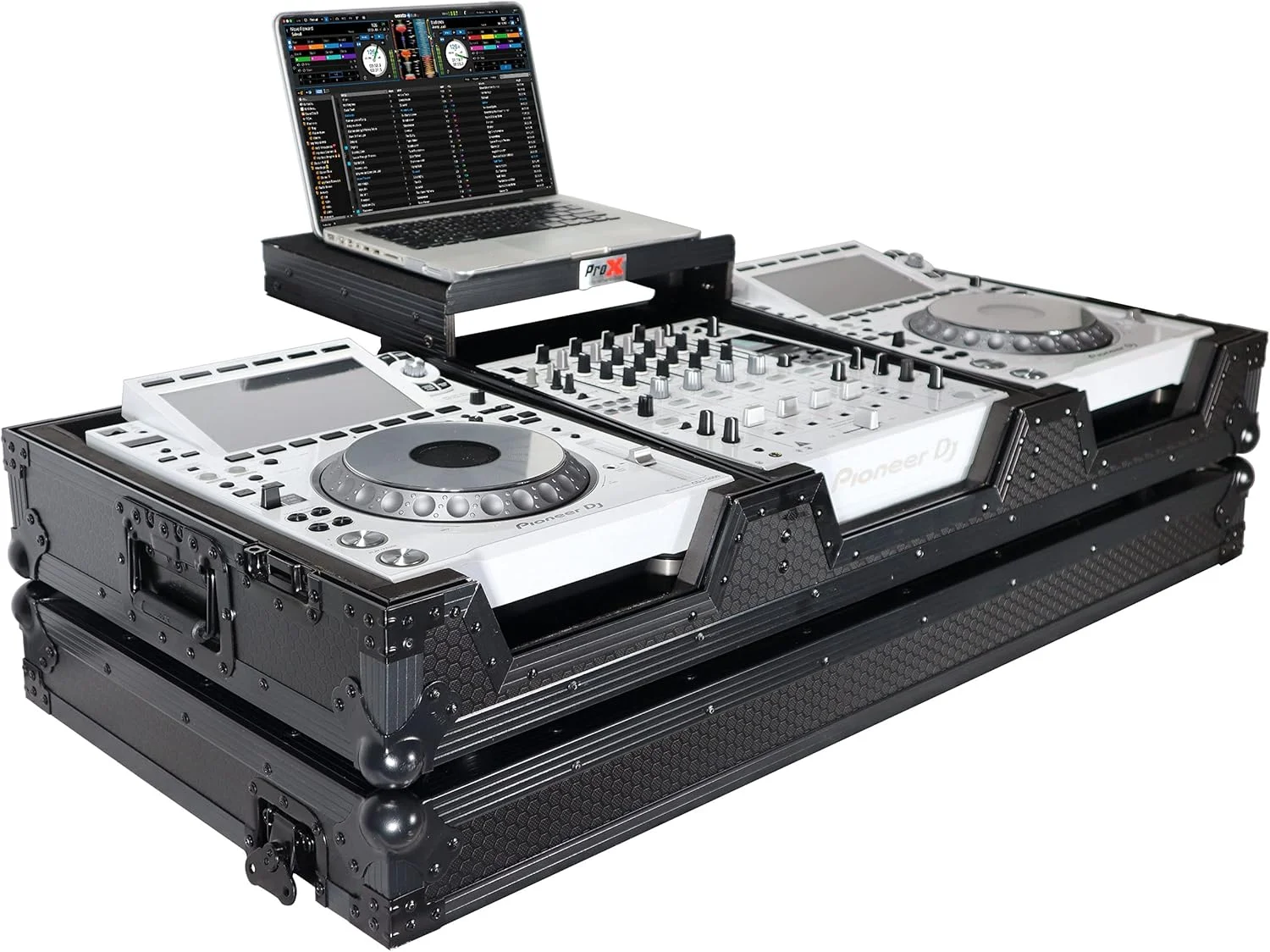 کیف حمل DJ مدل ProX XS-CDM3000WLTBL مناسب برای دو عدد Pioneer CDJ-3000 CD و میکسر DJM-900NXS2 به همراه چرخ و جای لپ تاپ (مشکی در مشکی)