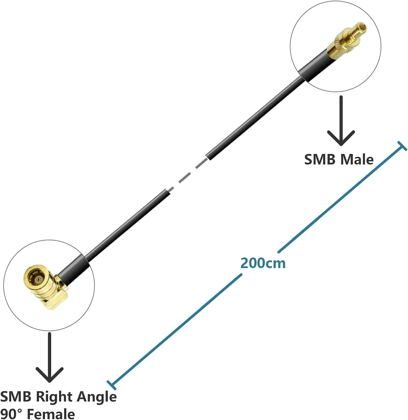 کابل آنتن رادیویی خودرو SMB Vecys، کابل تبدیل SMB مادگی زاویه راست به SMB نری، کابل افزایش طول آنتن RG174 به طول 2 متر کابل آنتن رادیویی خودرو SMB Vecys، کابل تبدیل SMB مادگی زاویه راست به SMB نری، کابل افزایش طول آنتن RG174 به طول 2 متر