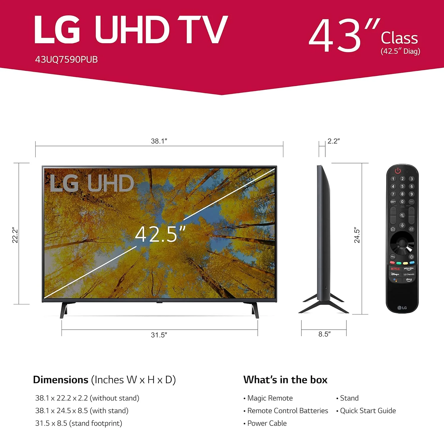 تلویزیون ال جی UHD سری UQ75 سایز ۴۳ اینچ (43UQ7590PUB, 2022)، مشکی