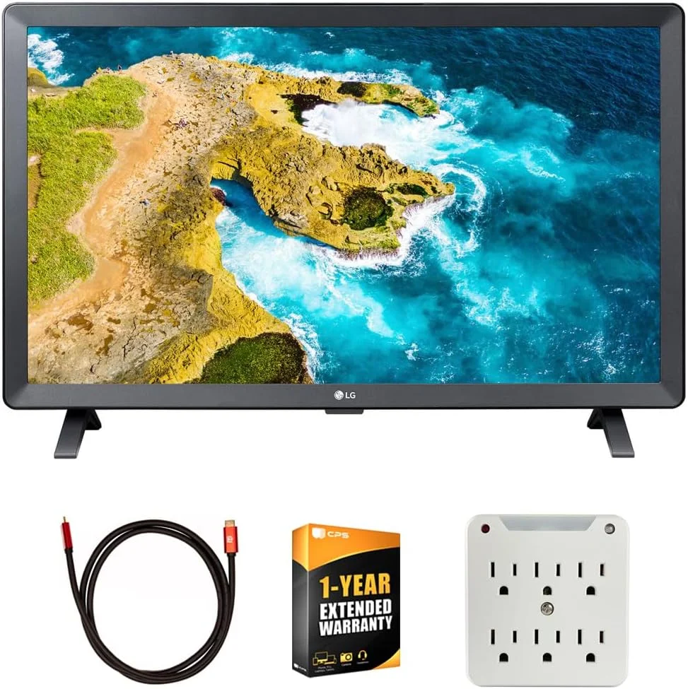 تلویزیون هوشمند ال ای دی HD ال جی مدل 24LQ520S-PU سایز 24 اینچ به همراه کابل HDMI 2.0 4K دکو گیر 6 فوت، محافظ برق 6 پورت با چراغ شب