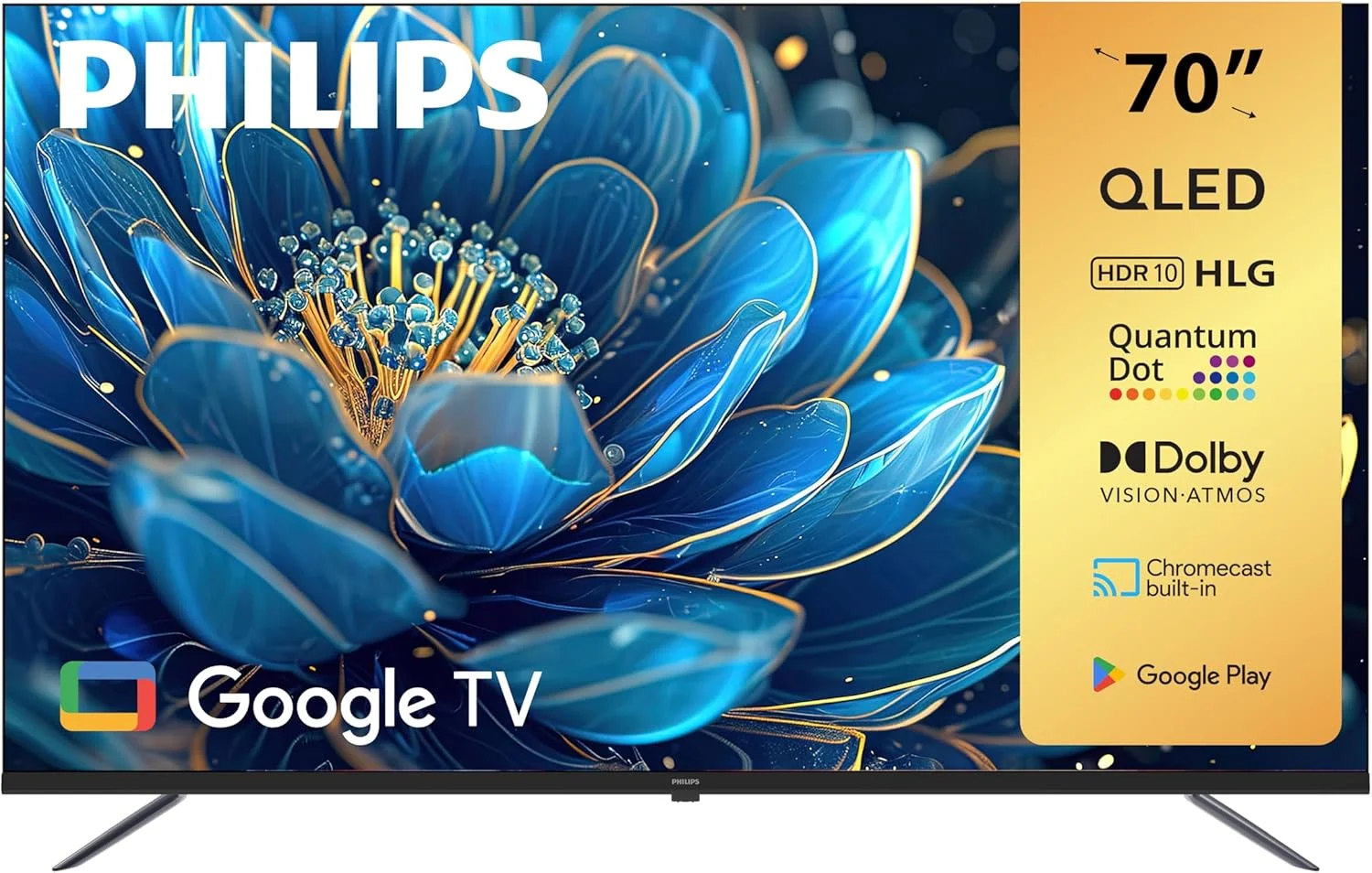 تلویزیون هوشمند 70 اینچ 4K QLED فیلیپس، سری 8100 مدل 70PQT8169/56، دالبی ویژن/HDR 10/HLG، HDMI 2.1، دستیار صوتی گوگل، یوتیوب، نتفلیکس، شاهد