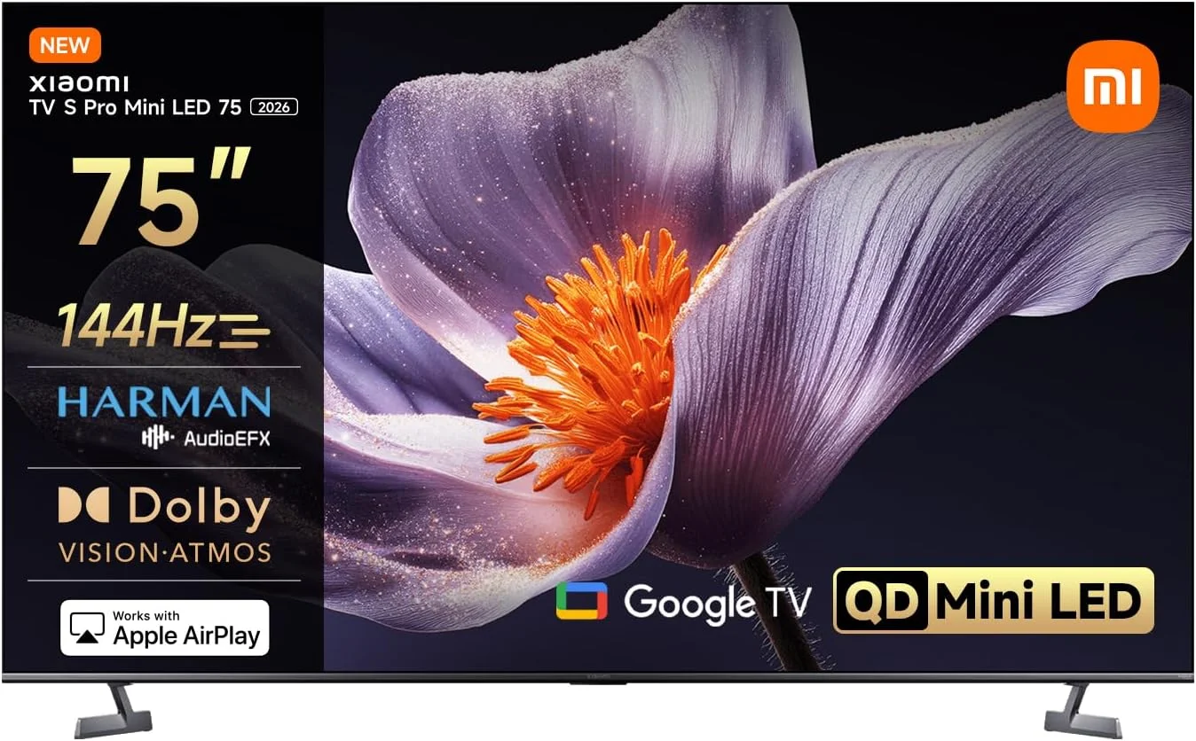 تلویزیون هوشمند شیائومی مدل S Pro Mini LED 75 2026، تلویزیون هوشمند 4K QD-Mini LED 144Hz Google TV، Dolby Vision، Dolby Atmos، HDR 10+، DTS-X، Harman AudioEFX، Google Assistant، Airplay 2، صفحه نمایش با بازتاب کم
