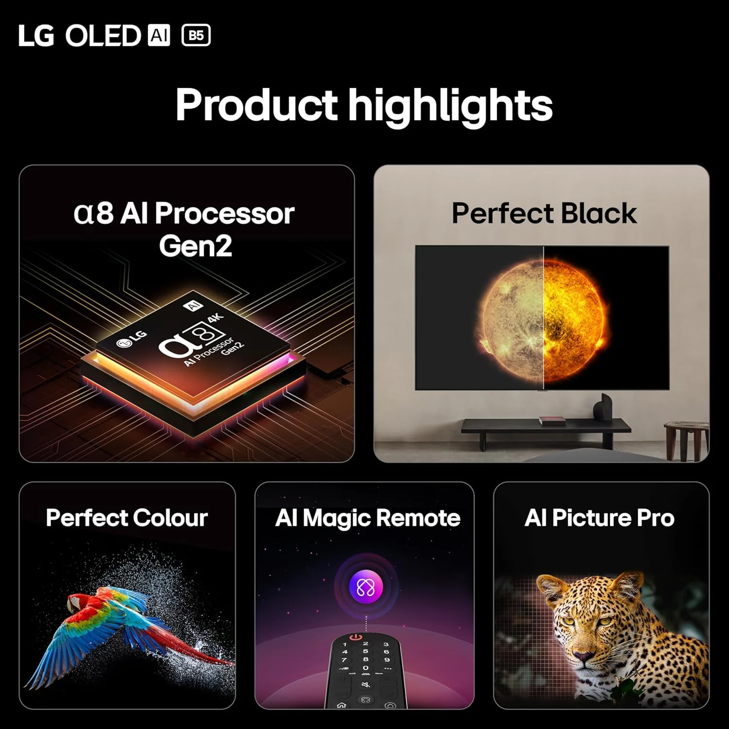 تلویزیون هوشمند 83 اینچی LG OLED83B56LA OLED AI 4K UHD (پردازنده α8 AI، Dolby Atmos، Freeview Play و Amazon Alexa، 120 هرتز) [مدل 2025] - تصویر 3