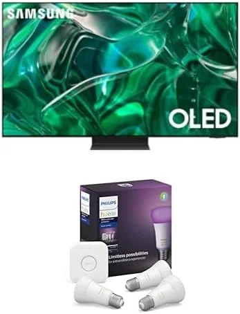 تلویزیون 55 اینچ سامسونگ OLED با فناوری Dolby Atmos و پردازنده کوانتومی عصبی 4K مدل QA55S95CAUXZN (مدل 2023) به همراه کیت استارتر لامپ هوشمند LED Philips Hue Ambiance (شامل 3 لامپ و Bridge)