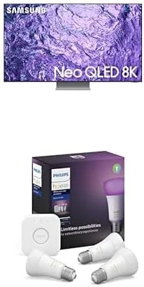 تلویزیون هوشمند سامسونگ Neo QLED 8K، ۶۵ اینچ، مشکی تیتانیومی، مدل ۲۰۲۳، Dolby Atmos، QA65QN700CUXZN (مدل ۲۰۲۳) به همراه کیت استارتر لامپ هوشمند LED Philips Hue Ambiance (شامل ۳ لامپ و Bridge)