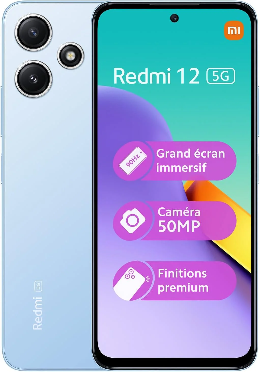 گوشی موبایل شیائومی Redmi 12 5G + 4G Lte (مناسب برای Tmobile Mint Tello Global) نسخه جهانی آنلاک شده، صفحه نمایش 6.79 اینچی، دوربین سه گانه 50 مگاپیکسلی (آبی آسمانی، 128 گیگابایت + 4 گیگابایت رم)