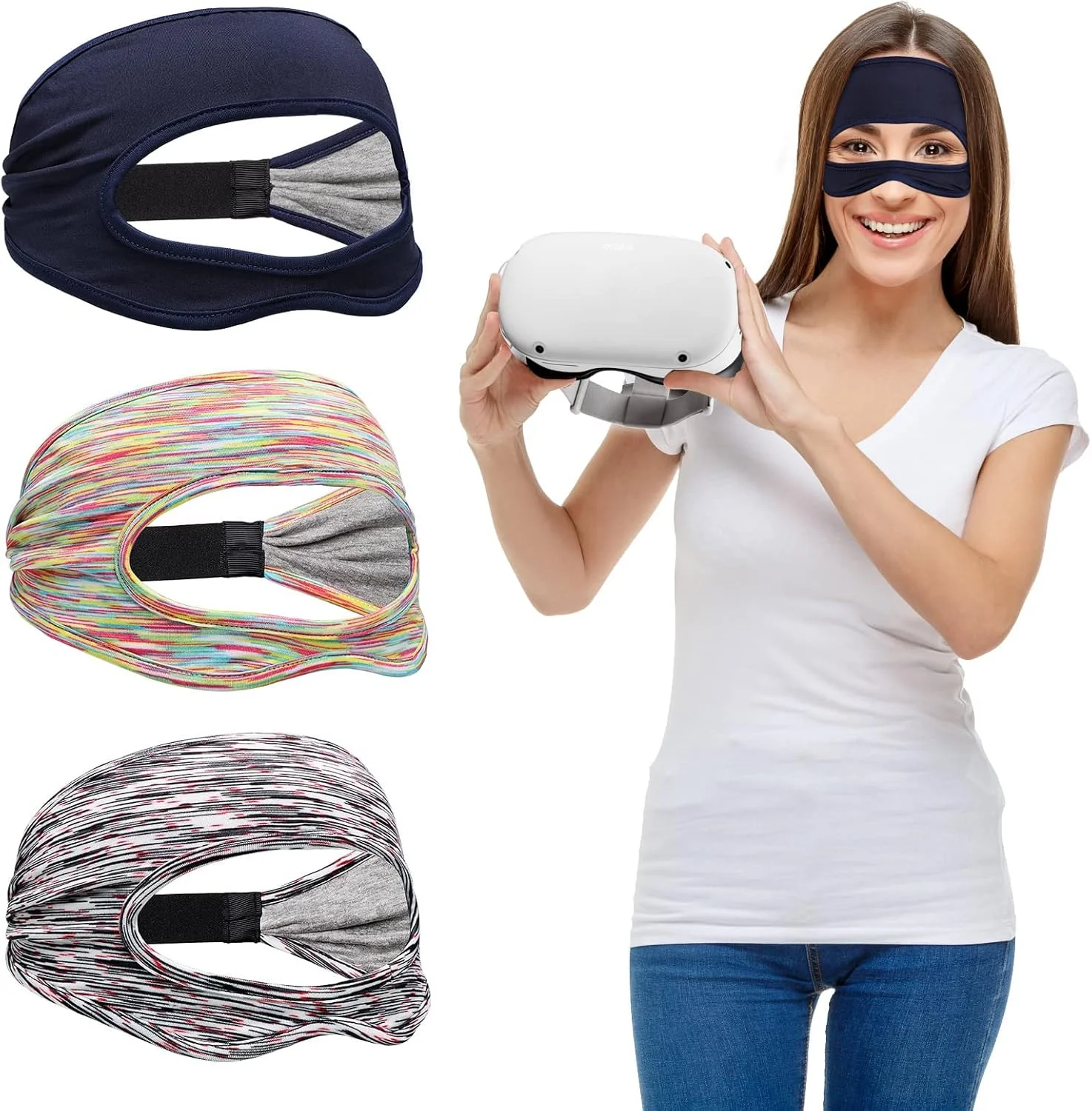 ماسک چشم VR Kastwave، پوشش نوار عرق گیر تنفسی با اندازه های قابل تنظیم، هدست های خانگی واقعیت مجازی لوازم جانبی تلفن همراه برای استفاده در تمرینات (3 عدد)