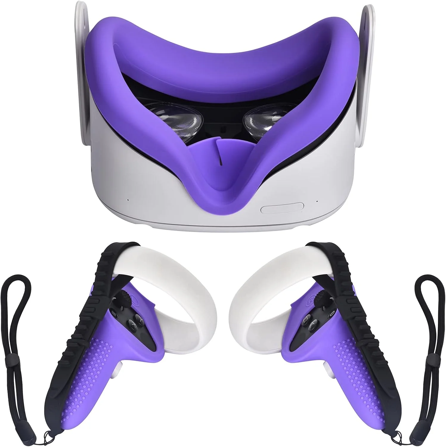 روکش دسته کنترلر لمسی برای متا کوئست 2، لوازم جانبی روکش سیلیکونی صورت، بند نگهدارنده و بند مچی، کیت آستین محافظ ضد پرتاب (بنفش)