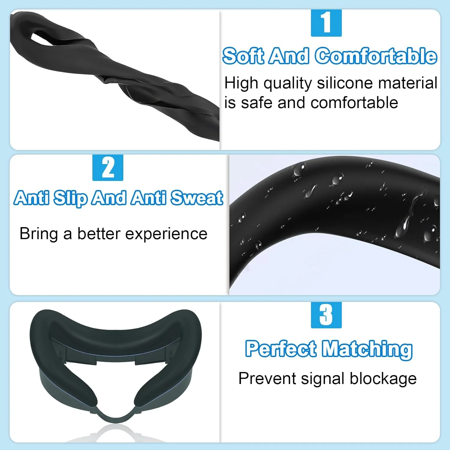 روکش سیلیکونی صورت برای Quest 3، لوازم جانبی Quest 3، سازگار با عینک واقعیت مجازی، Meta Quest 3، ماسک چشم، ضد عرق، سازگار با روکش صورت Quest 3