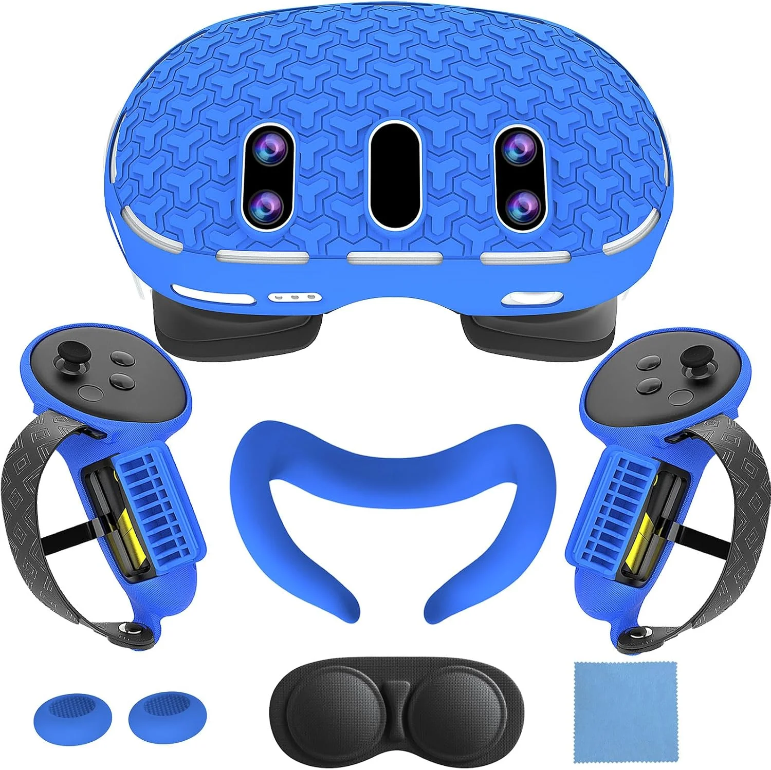 مجموعه لوازم جانبی واقعیت مجازی MTomatoVR برای Meta Quest 3، شامل روکش محافظ، پوسته سخت، روکش صورت و روکش لنز، 2 عدد روکش دسته کنترل + مجموعه دکمه، آبی