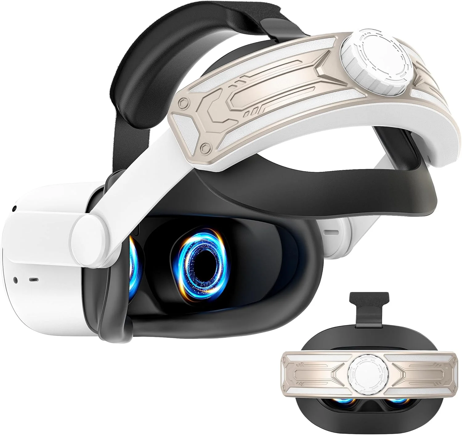 بند سر برای هدست واقعیت مجازی متا کوئست 2، بند سر نخبگان با بالشتک نرم قابل تنظیم، جایگزین آکیولس کوئست 2، سفید و طلایی