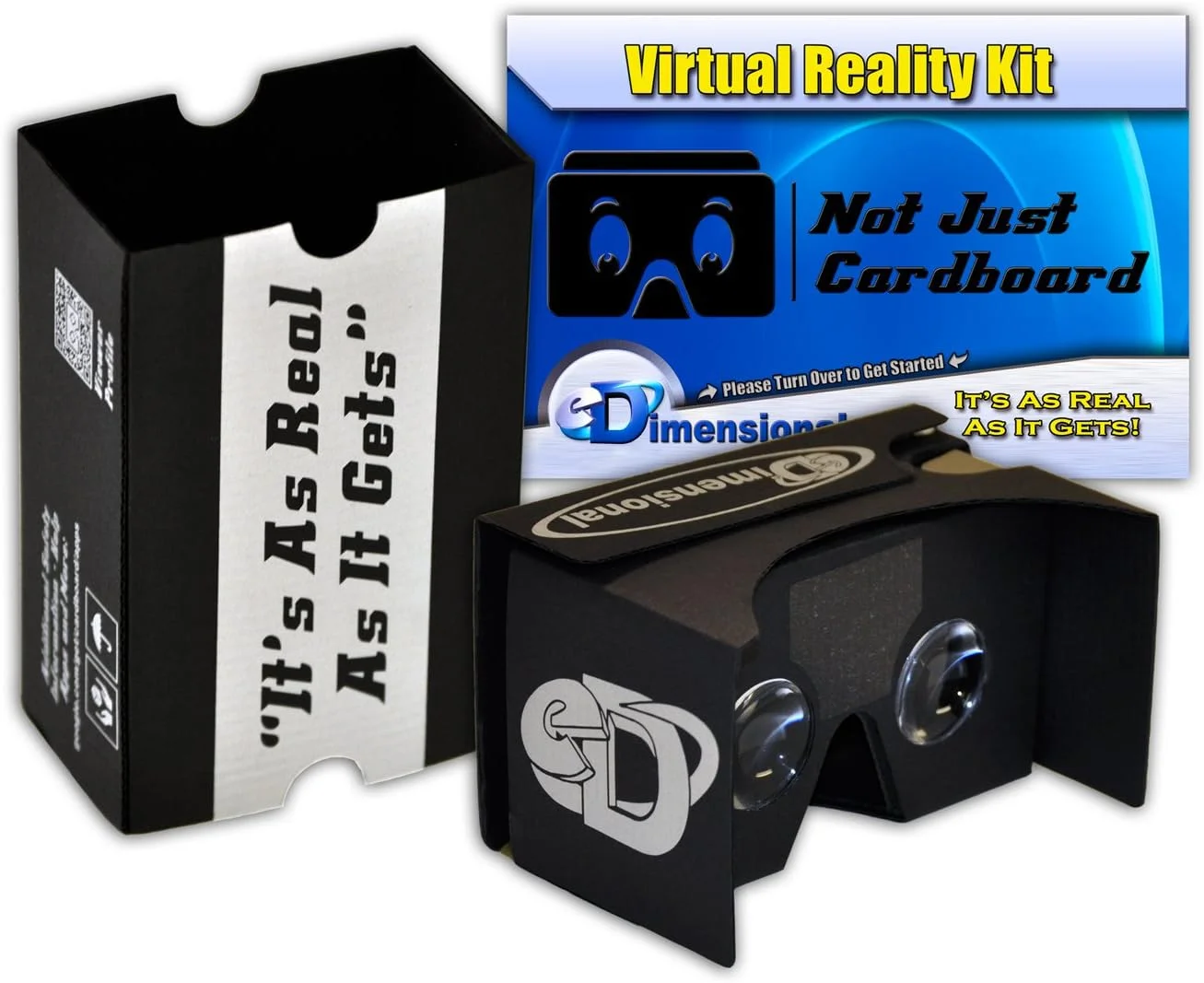 کیت کامل Google Cardboard V2 هدست واقعیت مجازی نسخه 2.0 با بند سر، دستورالعمل های ویدئویی و پورتال واقعیت مجازی با دکمه لمسی - برای آیفون و اندروید (مشکی) از Not Just Cardboard