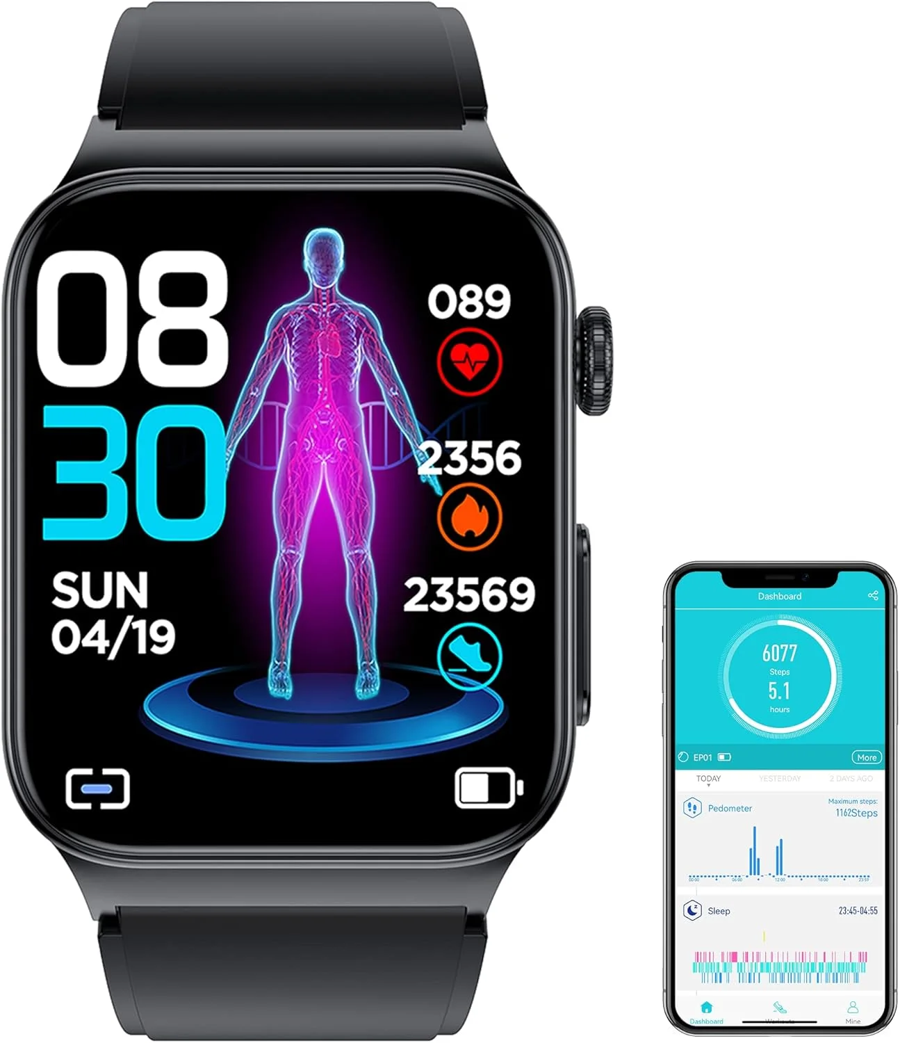 ردیاب فعالیت تناسب اندام برای زنان و مردان، ساعت ردیاب سلامتی با ضربان قلب، اکسیژن خون، فشار خون، قند خون، ردیابی خواب، دمای بدن، HRV، تجزیه و تحلیل سلامت قلب