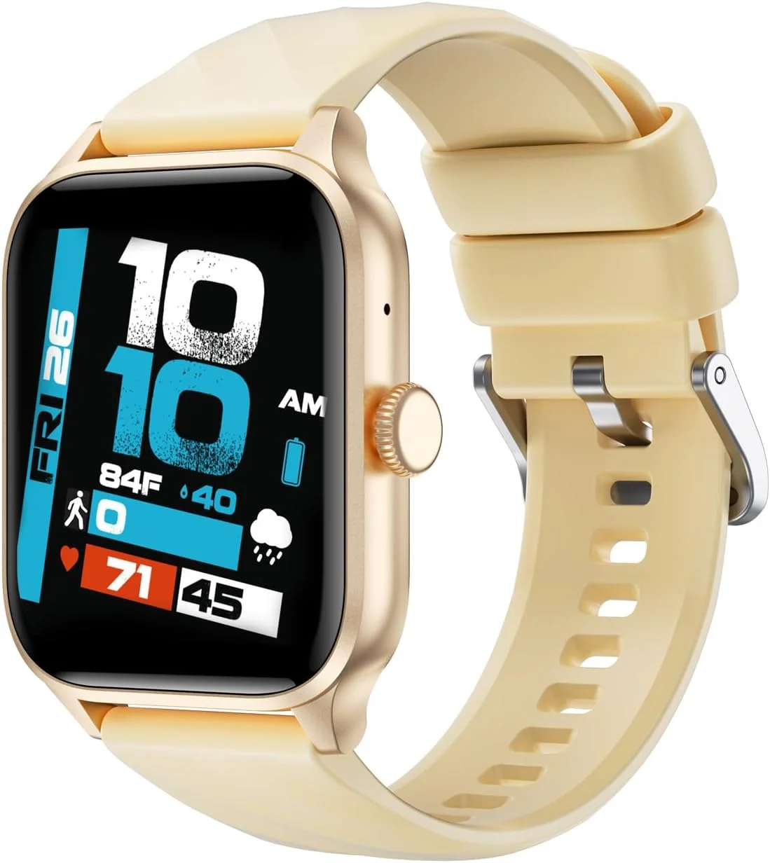 ساعت هوشمند اکتیو Weofly برای آقایان و بانوان، تماس بلوتوثی، ردیاب تناسب اندام و ضربان قلب، ضدآب IP67، عمر باتری طولانی، سازگار با اندروید و iOS - بژ