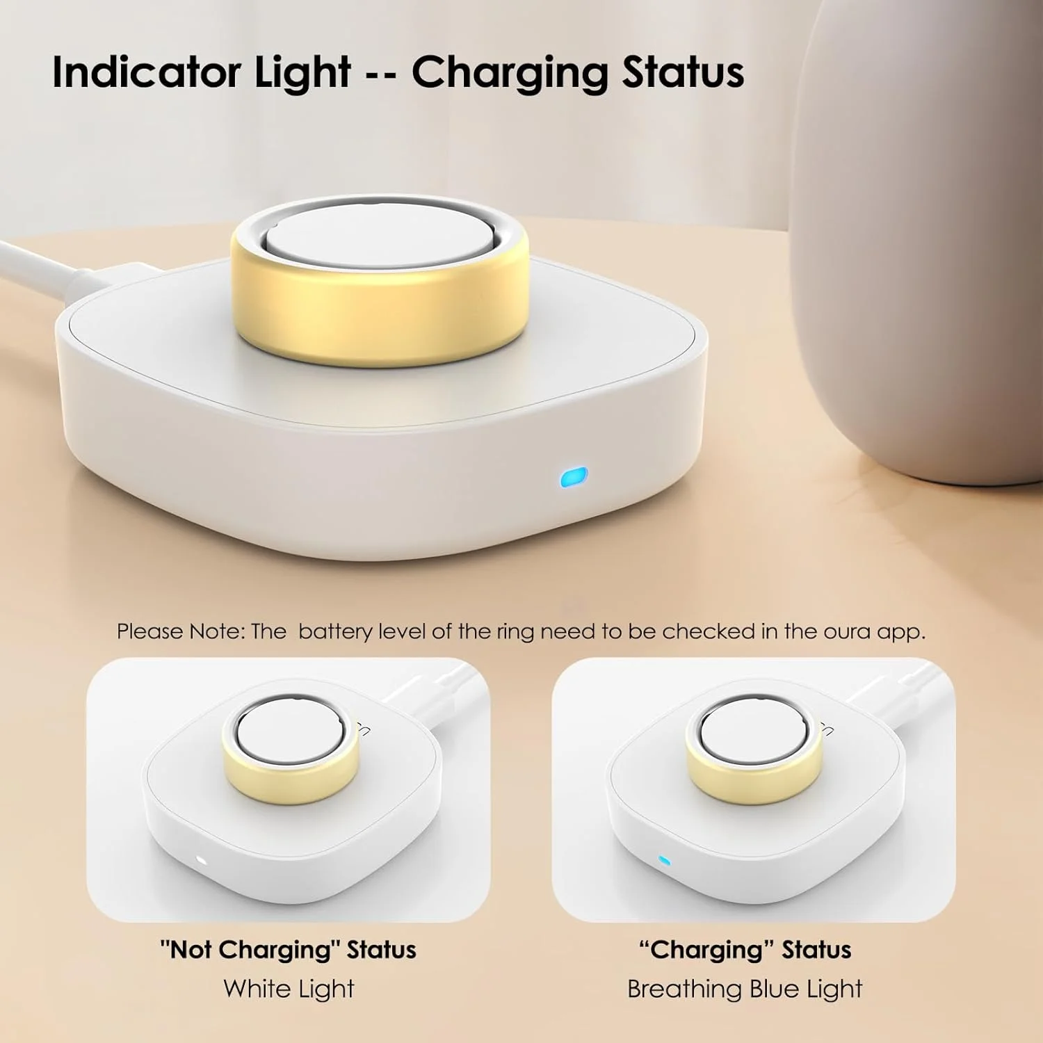 سازگار با شارژر حلقه هوشمند Oura Ring 4، پایه شارژ سریع و کابل USB-C برای حلقه هوشمند Oura Gen4 (سفید، سایز 10)