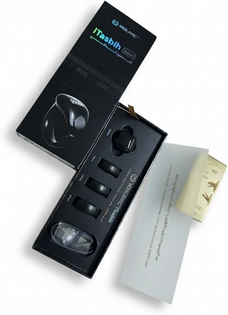 انگشتر ذکر هوشمند iTasbih [نسخه سلام] – شمارنده تسبیح دیجیتال با نمایشگر OLED، 5 یادآور زمان نماز، هشدارهای لرزشی و اتصال به برنامه – شامل 3 اندازه قابل تنظیم 18mm/20mm/22mm