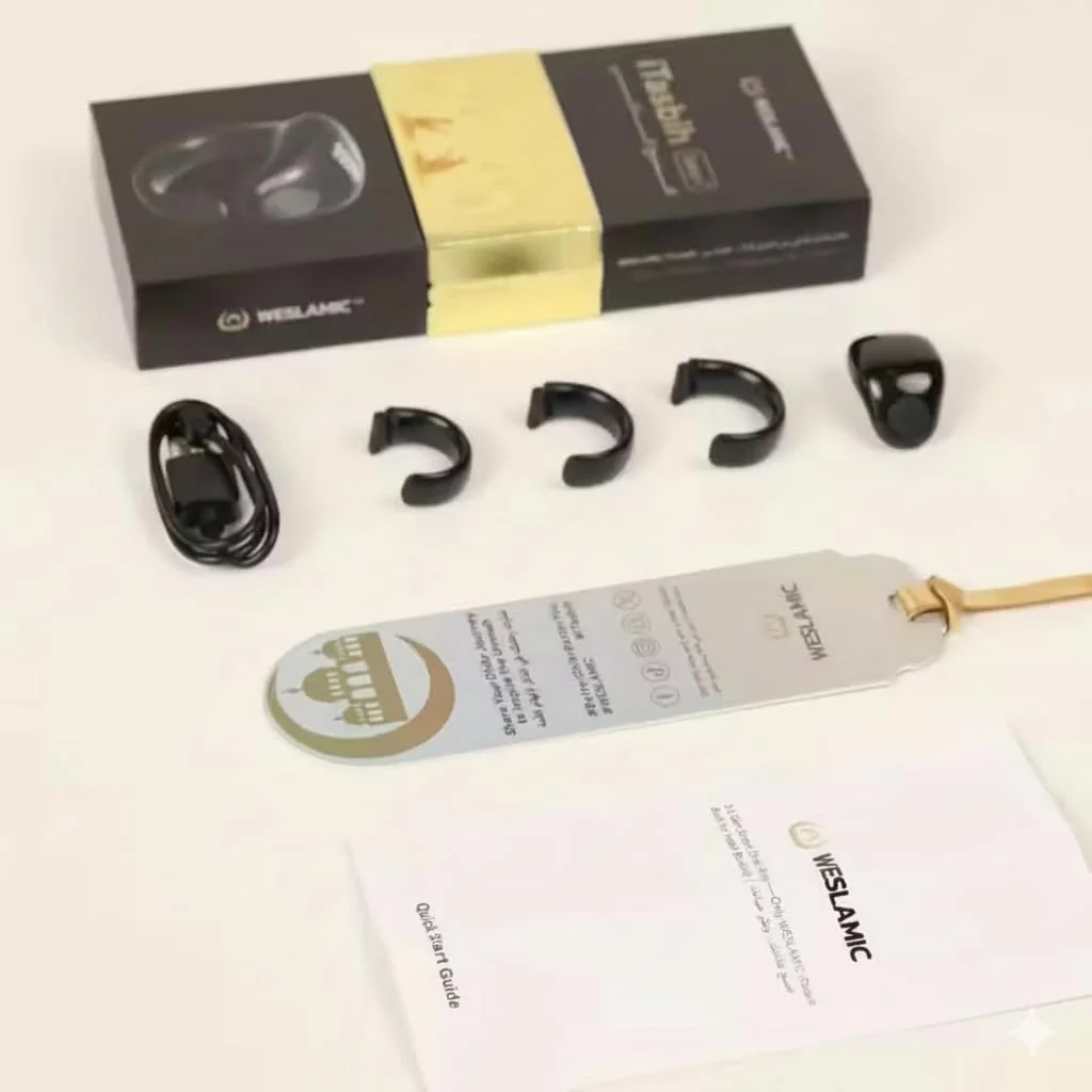 انگشتر ذکر هوشمند iTasbih [نسخه سلام] – شمارنده تسبیح دیجیتال با نمایشگر OLED، 5 یادآور زمان نماز، هشدارهای لرزشی و اتصال به برنامه – شامل 3 اندازه قابل تنظیم 18mm/20mm/22mm