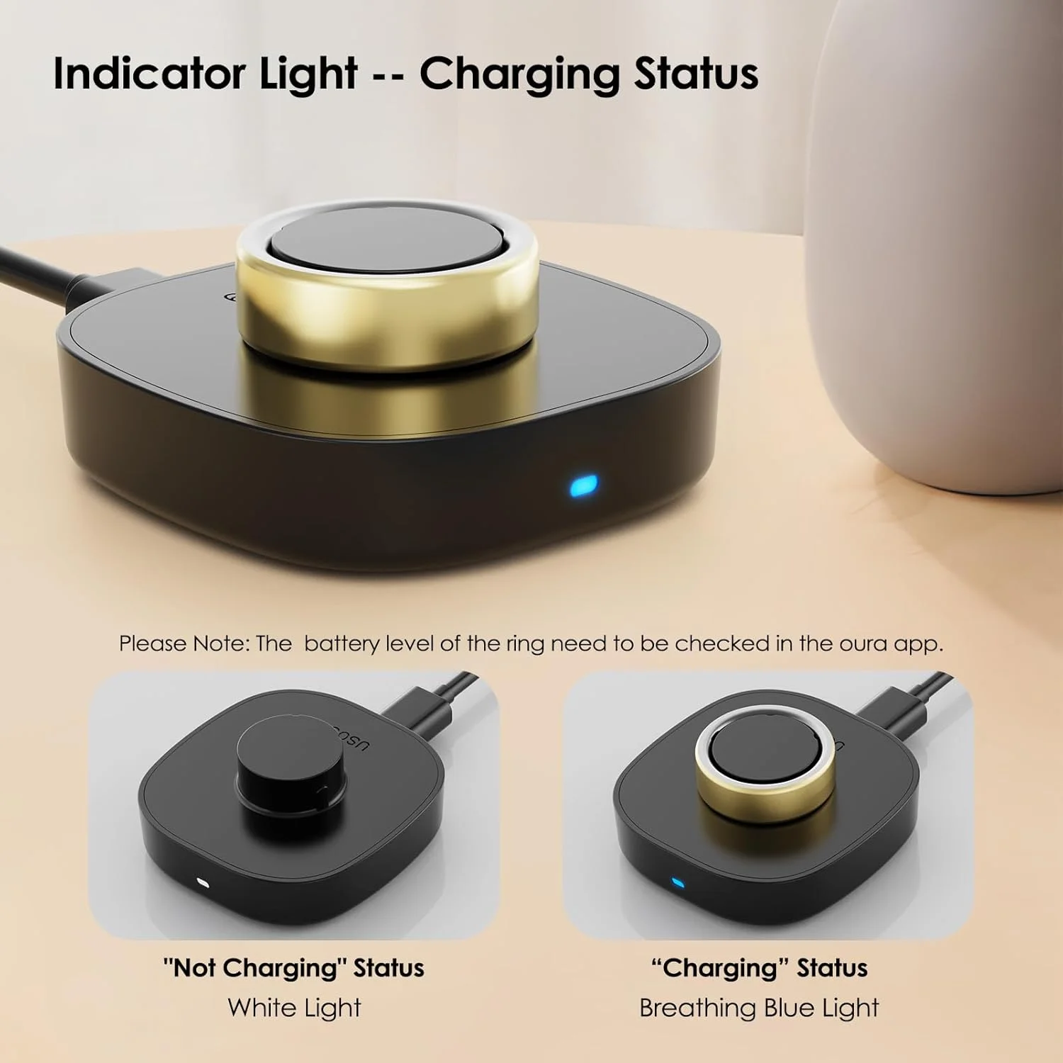 سازگار با شارژر حلقه هوشمند Oura Ring 4، داک شارژ سریع با کابل USB-C برای حلقه هوشمند Oura Gen4 (مشکی، سایز 12)