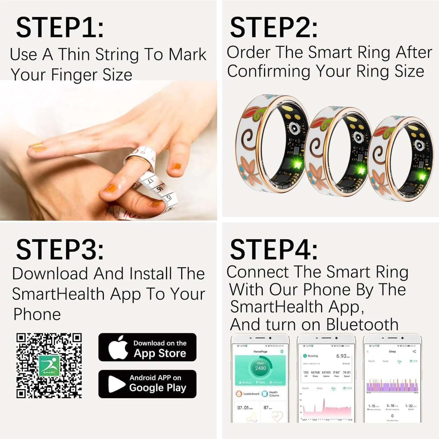 حلقه هوشمند ردیاب تناسب اندام برای زنان و مردان با قابلیت سنجش ضربان قلب/اکسیژن خون/شمارش گام/پایش خواب، ضد آب برای آیفون و اندروید، بدون هزینه اشتراک (طلای میناکاری، سایز 8)