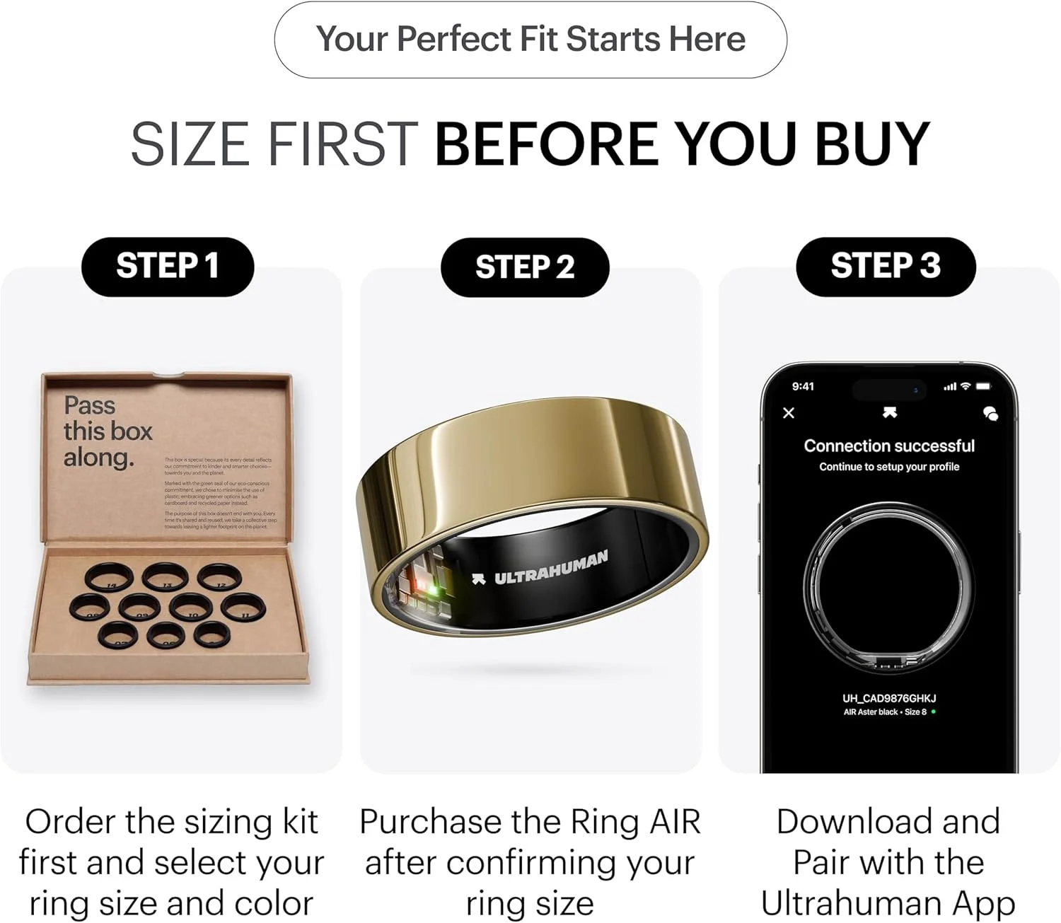 حلقه هوشمند ULTRAHUMAN Ring AIR - ردیاب خواب و تناسب اندام، حلقه هوشمند برای آقایان و بانوان، بدون هزینه برنامه برای ویژگی های استاندارد، عمر باتری تا 6 روز