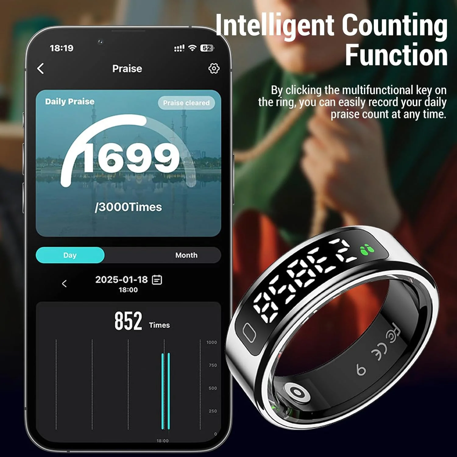 حلقه هوشمند با صفحه نمایش، دوربین کنترل حرکتی - ردیاب تناسب اندام ضد آب برای شنا و دوچرخه سواری، فولاد ضد زنگ، مانیتور گام شمار/خواب، عمر باتری طولانی (# 10)