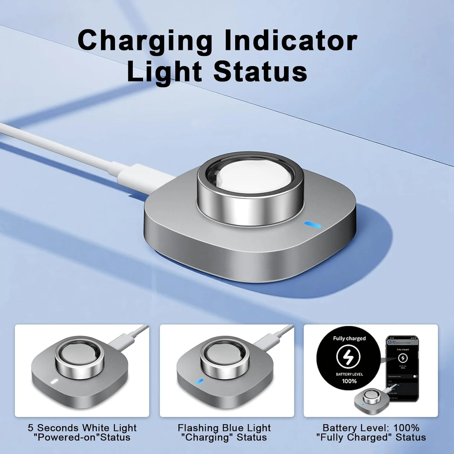 پایه شارژر سازگار با حلقه هوشمند Oura Ring Gen 3 Horizon/Heritage - سایز 8، داک شارژ سریع و ایمن با کابل USB-C برای حلقه هوشمند