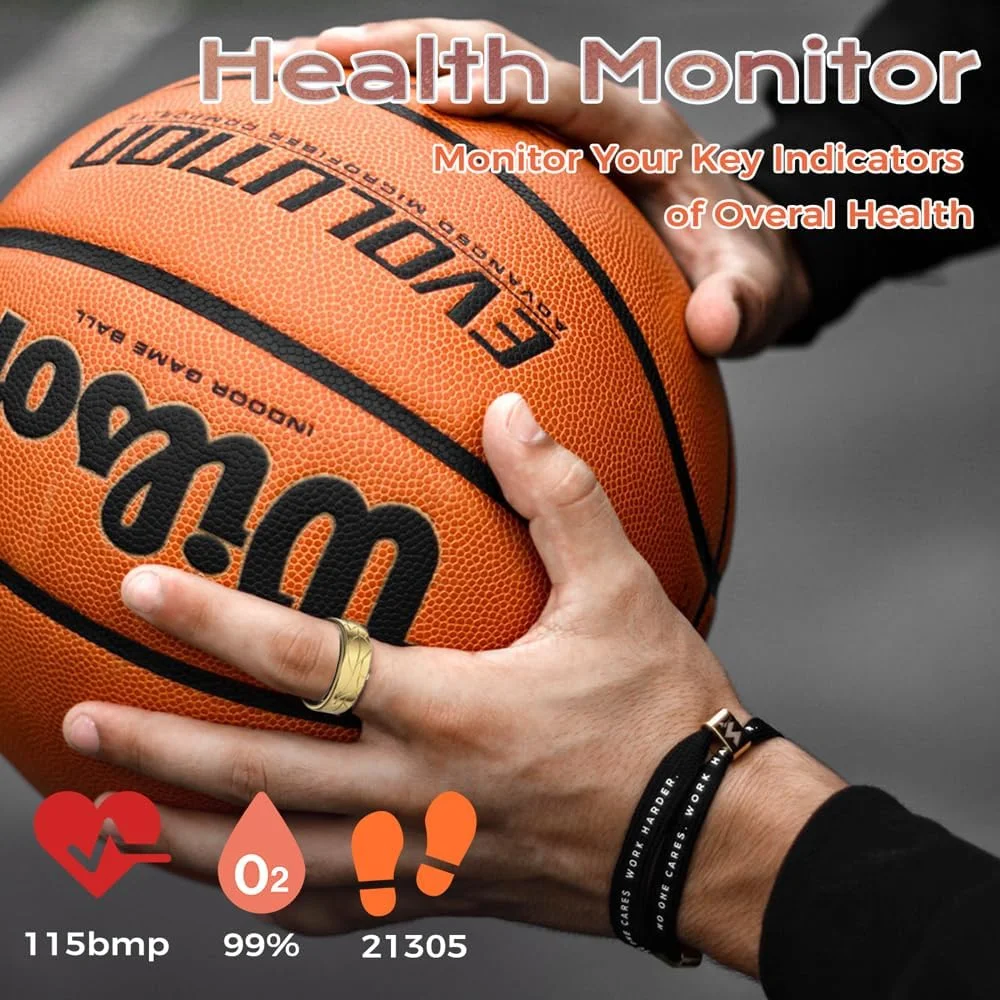 حلقه هوشمند ردیاب تناسب اندام، پایش خواب، ضربان قلب و گام شمار، حلقه ضدآب ردیاب فعالیت و شمارش گام، کنترل حرکتی برای ویدیوهای کوتاه، ماندگاری 8 روزه، طلایی کلاسیک، سایز 11